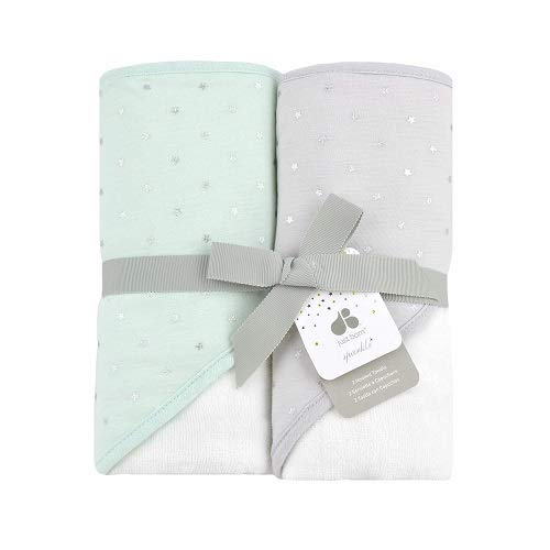 Book Cover Just Born Boys and Girls Newborn Infant Baby Toddler 2-Pack Hooded Bath Towel Set, Mint, One Size