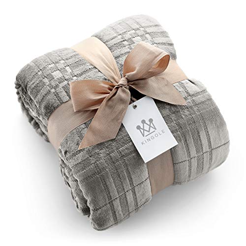 Book Cover Kingole Flannel Fleece Microfiber Throw Blanket, Luxury Dolphin Grey Grid Pattern Queen Size Lightweight Cozy Couch Bed Super Soft and Warm Plush Solid Color 350GSM (90 x 90 inches)