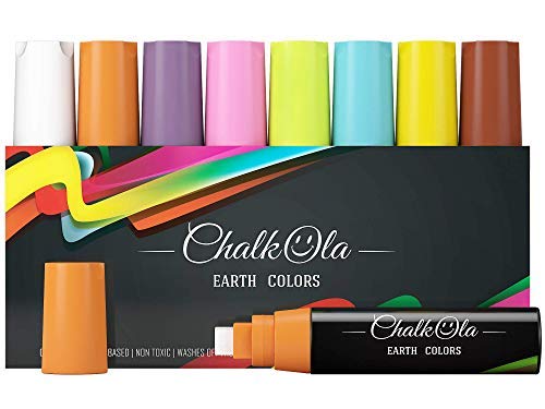 Jumbo Chalk Markers - 15mm Window Markers | Pack of 8 Classic Earth Color pens - Use on Cars, Chalkboard, Whiteboard, Blackboard, Glass, Bistro | Loved by Teachers, Artists, Businesses