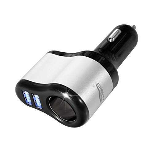 AMEIQ Car Charger, Cigarette Lighter Adapter Splitter Extender with 1-Socket Outlet 60W, 5V 3.1A Dual USB, 12/24V DC Input