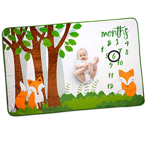 Baby Monthly Milestone Blanket for Boys and Girls Milestone Blanket Boy or Girl Photo Blanket Baby Month Blanket Woodland Fox Large Thick Fleece Photo Blankets 60 x 40 inches