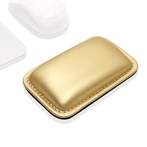 Book Cover ProElife Office/Home PU Leather Mouse Wrist Rest Support Pad Mat Interior Soft Memory Foam for Magic Mouse Surface Mouse and Most of Wireless Wired Bluetooth Mouse Durable/Non-Slip (Gold Color)