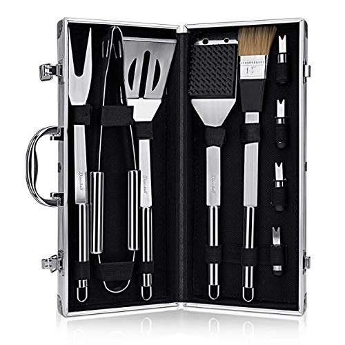 DISCOBALL BBQ Grill Tools Set, Stainless Steel Utensils with Aluminium Case 9 Barbecue Accessories, Outdoor Grilling Kit for Dad