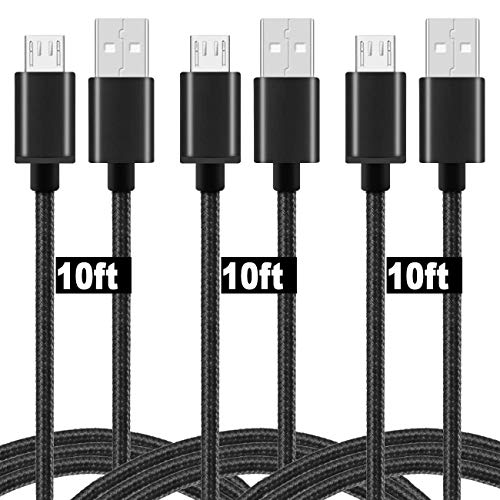 MATEIN Micro USB Cable,10ft [3Pack] Extra Long Charging Cord Nylon Braided High Speed Durable Fast Charging USB Charger Android Cable for Samsung Galaxy S7 Edge/S6/S5,Android Phone,LG G4,HTC Black