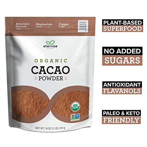 Eternae By Nature Organic Cacao Powder, 16 Oz - Keto, Vegan, Non-Gmo, Sugar-Free, Gluten-Free - Contains Omega-3'S, Fiber & Protein - Baking, Smoothies, Cereals, Oatmeal, Yogurt