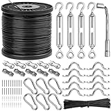 Belio String Light Hanging Kit, Stainless Steel Cable for Outdoor Lights, Globe String Light Suspension Kit Include 164 FT Wire Rope Cable Turnbuckle and Hooks
