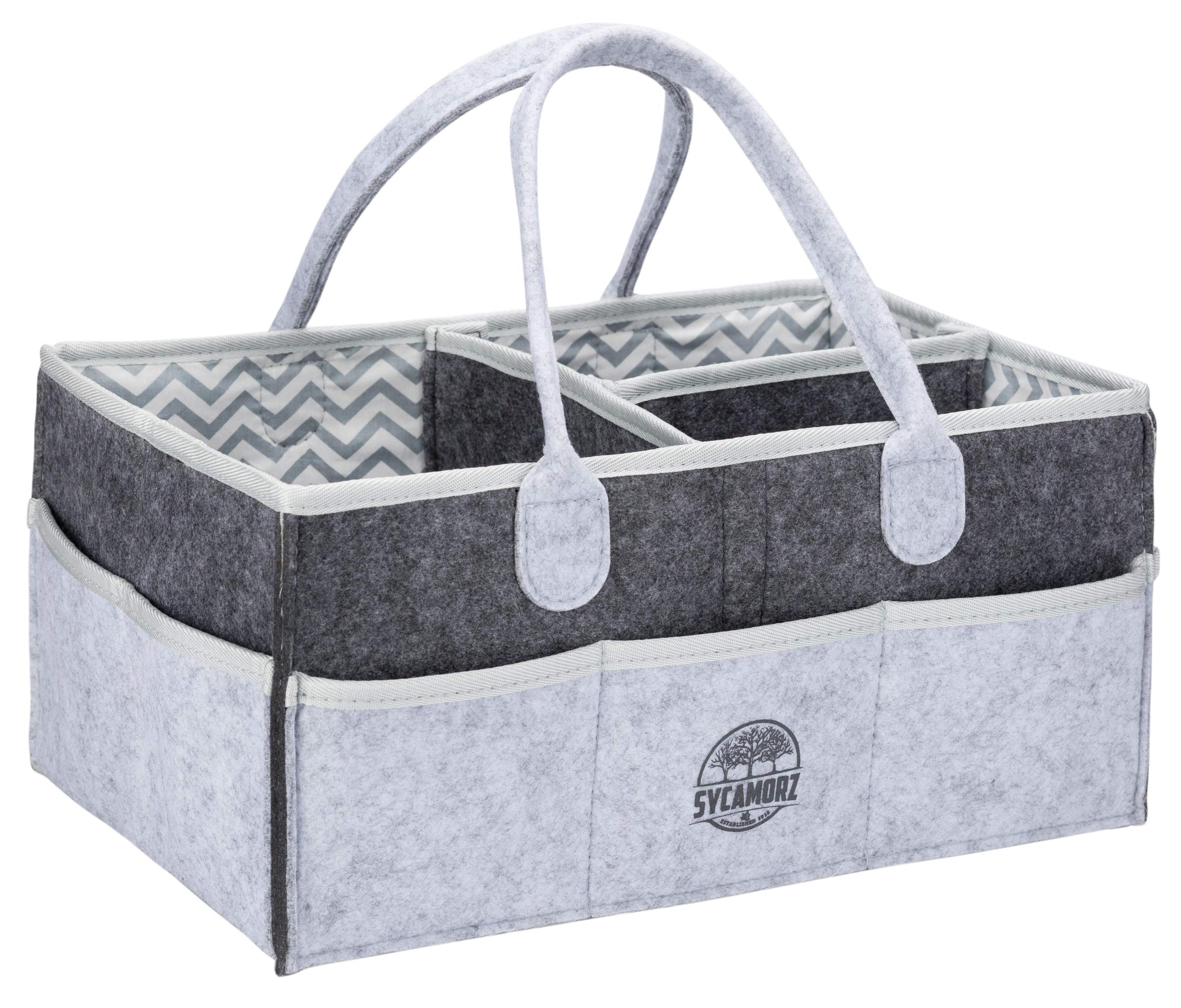 Baby Diaper Caddy Organizer | Changing Table Storage | Light Gray over Dark Gray