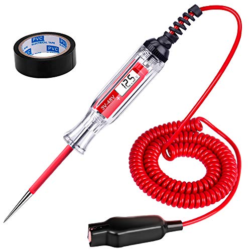 JASTIND Premium 3-48V DC Digital LCD Display Test Light with 140 Inch Extended Spring Wire, Car Truck Vehicles Low Voltage Tester, Automotive Circuit Tester with Sharp Stainless Probe