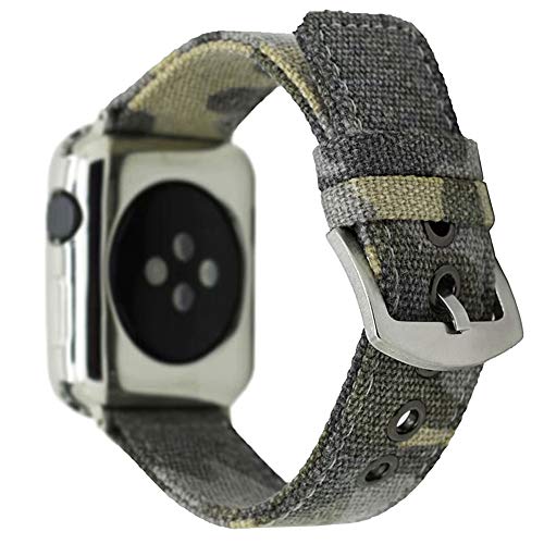 C&P Canvas Strap for Apple Watch Band, Men/Women Soft Breathable Sweatproof Canvas Camo Band for Apple Watch Series 5/All Series - Distressed Camo Green (42mm/44mm)