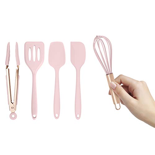 Book Cover COOK with COLOR Set of Five Pink and Rose Gold Silicone MINI Kitchen Utensil Set