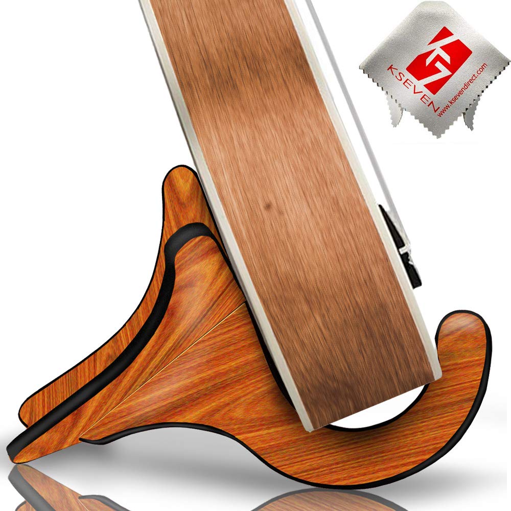 KSEV Portable Wood Ukulele Stand, Anti-Slip Base Hard Wooden Holder for Small Musical String Instrument Ukulele, Violin, Mandolin, Banjo & Guitar