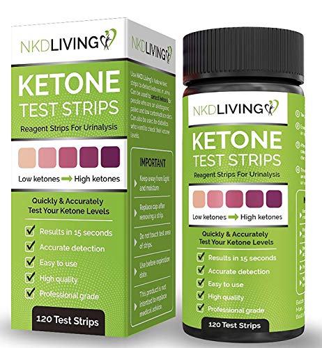 Ketone Test Strips by NKD Living (120 Strips in 2 x 60 Keep Fresh Packs) Accurately Detect and Measure Your State of ketosis in Seconds.