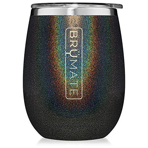 BrüMate Uncork'd XL 14oz Wine Glass Tumbler With Splash-proof Lid - Made With Vacuum Insulated Stainless Steel (Glitter Charcoal)