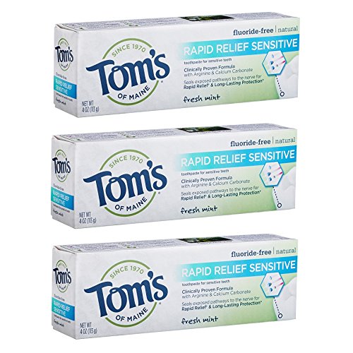 Tom's of Maine, Natural Rapid Relief Sensitive Toothpaste, Natural Toothpaste, Sensitive Toothpaste, Fresh Mint, 4 Ounce, 3-Pack