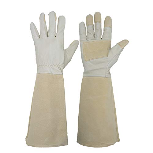 Pruning Gloves Long for Men & Women, Pigskin Leather Rose Gardening Gloves- Breathable & Durability Gauntlet Gloves Medium