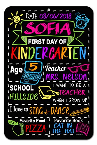 Honey Dew Gifts Large First Day of School Chalkboard Style Photo Prop Tin Sign 12 x 18 inch - Reusable Easy Clean Back to School - Customizable with Liquid Chalk Markers (Not Included)