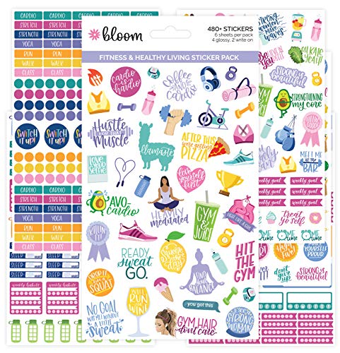 bloom daily planners Health Wellness and Fitness Planner Stickers - Variety Sticker Pack - Six Sticker Sheets Per Pack!
