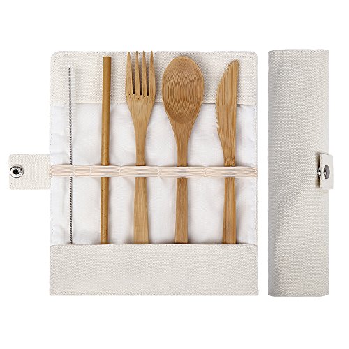 Bamboo Utensils | Travel Utensils | Eco Friendly Utensils | Camping Utensil Set | Knife, Fork, Spoon and Reusable Straws | Reusable Cutlery Set | Suitable for Office and Outdoor Travel Camping