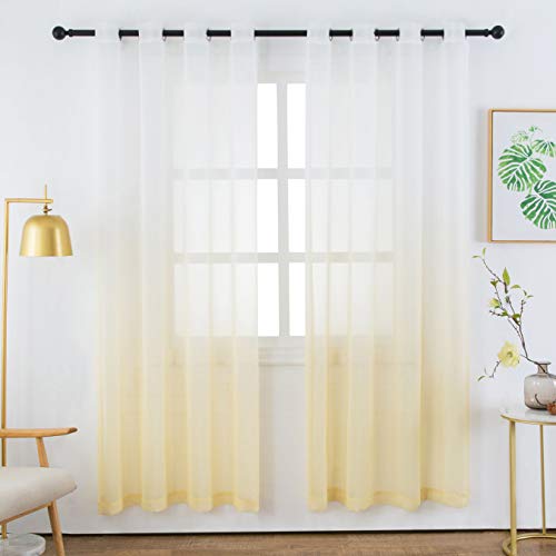 Book Cover Bermino Faux Linen Sheer Curtains Voile Grommet Semi Sheer Curtains for Bedroom Living Room Set of 2 Curtain Panels 54 x 84 inch Light Yellow Gradient