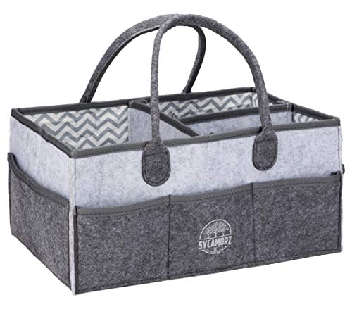 SYCAMORZ Baby Diaper Caddy Organizer | Changing Table Storage | Dark Gray over Light Gray