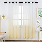 Bermino Faux Linen Sheer Curtains Voile Grommet Semi Sheer Curtains for Bedroom Living Room Set of 2 Curtain Panels 54 x 84 inch Light Yellow Gradient