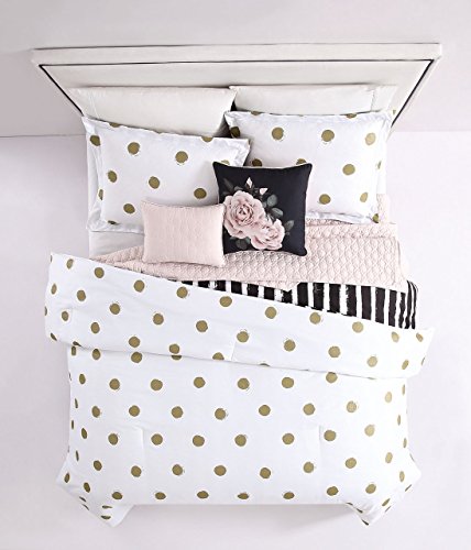 S&L Home Fashion 6-Piece Emma Gold/White/Blush with Quilted Throw Comforter Set Full/Queen
