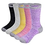 YUEDGE Women's Casual Sports Socks Moisture Wicking Work Boot Cotton Cushioned Crew Socks for Ladies Size 6-9, Multicolor, 5 Pairs