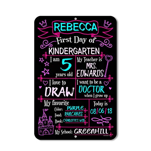 Honey Dew Gifts Chalkboard Style School Photo Prop Board, Kindergarten, Preschool, Reusable Tin Sign (First Day HDG-1113 12x18)