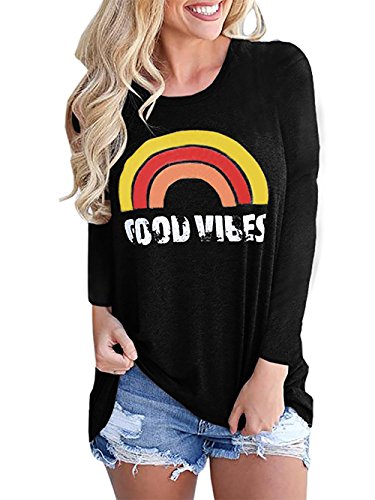 PRETTYGARDEN Women's Summer Sleeveless Scoop Neck Rainbow Printed Graphic Tee Loose fit Tank Tops Blouse Tunic (0978 Black, Small)