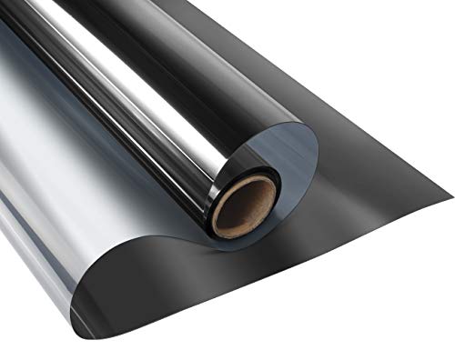 KESPEN One Way Window Film Privacy Anti-UV Heat Control Reflective Glass Tint for Home Static Cling Vinyl, Black-Silver, 35.4 Inch X 6.5 Feet