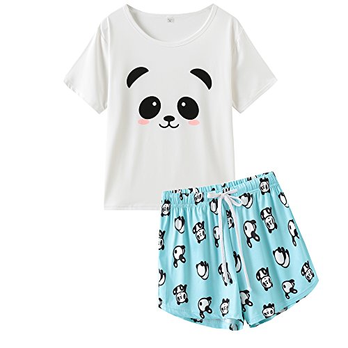 VENTELAN Pajamas for Women Cute Cartoon Sleep Tee Shirt Shorts Set Summer Sleepwear