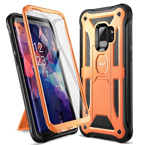 YOUMAKER Designed for Galaxy S9 Case, Heavy Duty Protection Kickstand with Built-in Screen Protector Shockproof Case Cover for Samsung Galaxy S9 5.8 inch - Orange