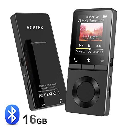 AGPTEK 16GB MP3 Player Bluetooth 4.0 with Loud Speaker, Metal Lossless Music Player Supports FM Radio Recording, Expandable Up to 128GB, Black(M16S)