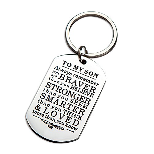 Inspirational Keychain Gifts to My Son Daughter Always Remember You are Braver Than You Believe Key Ring Charm Family Gifts from Dad Mom Graduation 16 18 23 Year Old Birthday Christmas