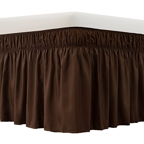 MEILA Bed Skirt Three Fabric Sides Elastic Wrap Around Dust Ruffled Solid Bed Skirts Easy On/Easy Off 16 Inch Tailored Drop, Brown, Queen/King
