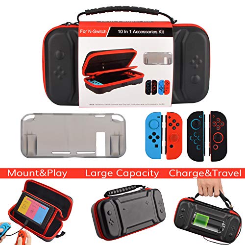 Book Cover Accessories Kit for Nintendo Switch,Original Charge-Inside Mount Case TPU Cover Silicone Joy Con Gel Guards and Thumb Grip Caps Accessories Case for Nintendo Switch (10 in 1)