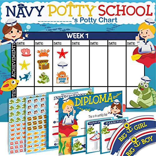 Potty Training Chart for Toddlers Kids - Sea Design - Sticker Chart - 4 Week Reward Chart - 175 Cute Stickers, Certificate, Instruction Booklet & Motivational Cards - Bonus Celebratory Hat
