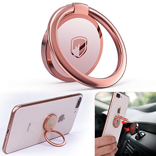 Phone Ring Holder Finger Kickstand - FITFORT 360Â° Rotation Metal Ring Grip for Magnetic Car Mount Compatible with All Smartphone-Rose Gold