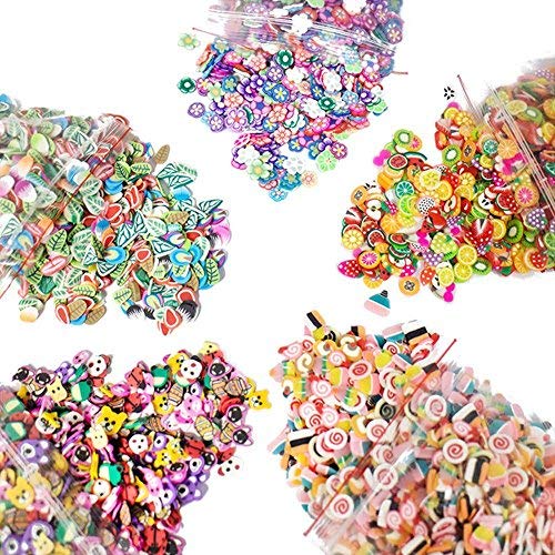 5000 Pcs 3D Polymer Fimo Slices DIY Nail Art Slime Supplies Charms Slime Making Kit Decoration Arts Crafts(Fruit,Rose,Cake,Animal,Feather Pattern)-1000Pcs/Pack