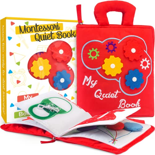 deMoca Busy Book for Toddlers 1-3, Toddler Travel Quiet Book Montessori Toys for 1+ Year Old - Kids Plane and Car Activities for Preschool Learning Felt Educational Sensory Toy for Boys & Girls, Red