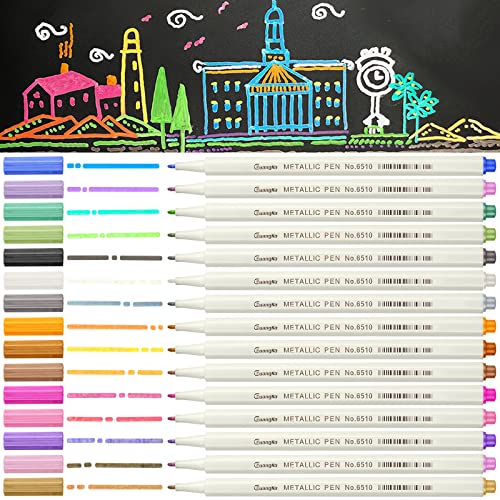 Metallic Marker Pens with Fine Tips and Glitter Sheen for Crafts, Art Projects and Personalized Gifts 15 Colors for Card Making, Scrapbooking, Photo Albums, Rock Painting, Calligraphy, Valentine's Day