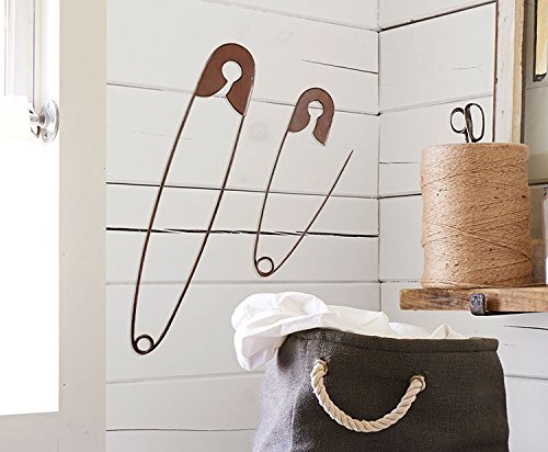 CT DISCOUNT STORE Fun Metal Wall Art Rusted Finish 2 Over Size Hanging Safety Pin Small (3-3/8"W x 14-1/2") and 1 Large(4-3/8"W x 22-1/2") Add More Accent Any Where in Your Home