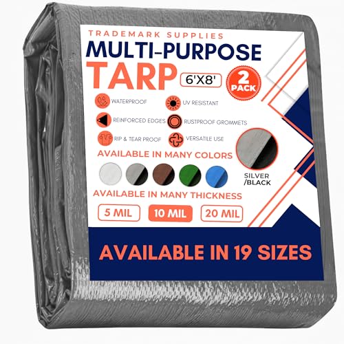 Trademark Supplies Silver/Black 2-Pack Heavy Duty Tarp Tarpaulin Canopy Tent, Boat. Rv Or Pool Cover (1.8 x 2.4 M)