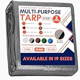 Large Waterproof Tarp - Heavy Duty 10 Mil Thick Poly Tarpaulin Ideal for Canopy Tents, Boats, RV or Pool Covers - Multipurpose Protective Tarps with Grommets for Indoor, Outdoor Use | 6' x 8' 2 Pack