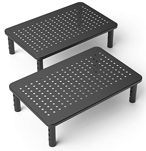 Book Cover 2 Pack Premium Laptop PC Monitor Stand with Sturdy, Stable Black Metal Construction. Fashionable Riser Height Adjustable with Non-Skid Rubber. Perfect for Computer Monitor iMac Stand or Computer Shelf
