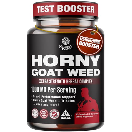 Horny Goat Weed for Male Enhancement - Extra Strength Horny Goat Weed for Men 1590mg Complex with Tongkat Ali Saw Palmetto Extract Panax Ginseng and Black Maca Root for Stamina & Energy - 45 Servings