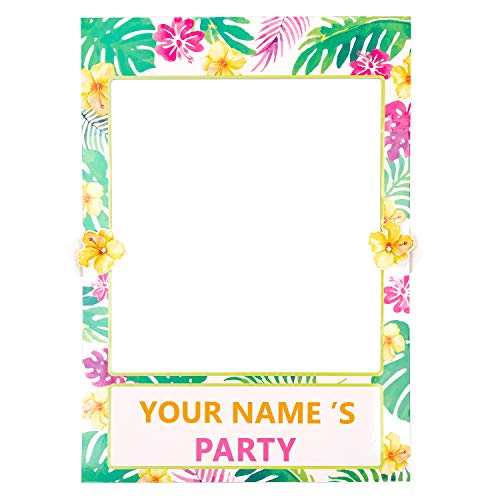2 in 1 Luau Photo Booth Props Frame Party Supplies - Hawaiian Tropical Tiki Birthday Baby Shower Bridal Shower Wedding Decorations (Assembly Needed)