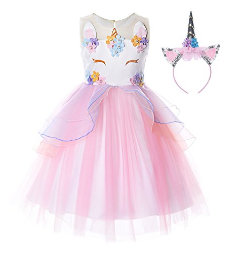JerrisApparel Flower Girls Unicorn Costume Pageant Princess Party Dress (5 Years, Pink)