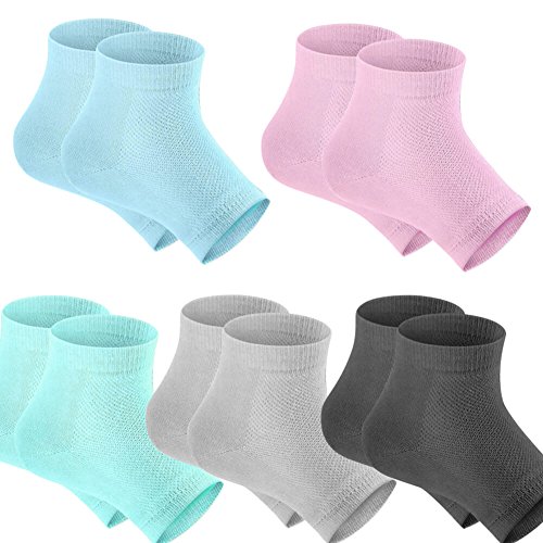 Book Cover Selizo 5 Pairs Moisturizing Gel Heel Socks Open Toe Socks for Dry Hard Cracked Heels, 5 Colors