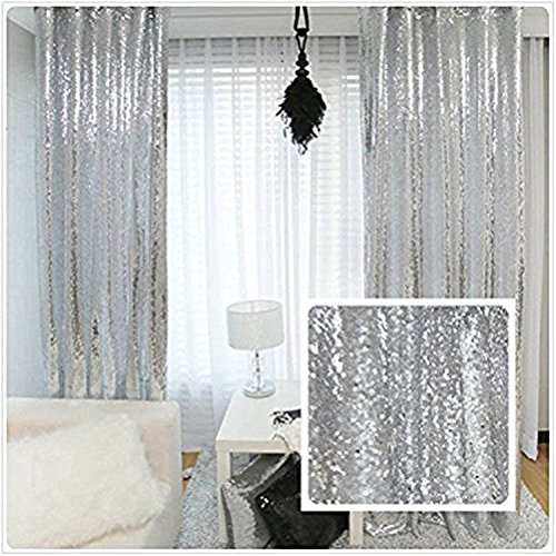 Book Cover TRLYC Glitter Sequin Backdrop Curtains for Wedding Party Decor (2 Panels, W2 x H8FT,Sliver)